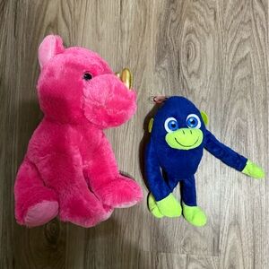 Pink Elephant and Blue Monkey Plush Toy Set